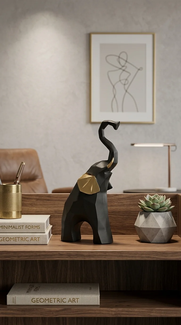 MH Decors Elegant Baby Elephant Showpiece Black and Gold for Home Interior Decoration