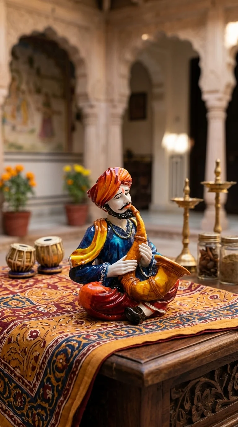 MH Decors Elegant Rajasthani Musical Couple Playing Saxophone Figurine for Home Interior