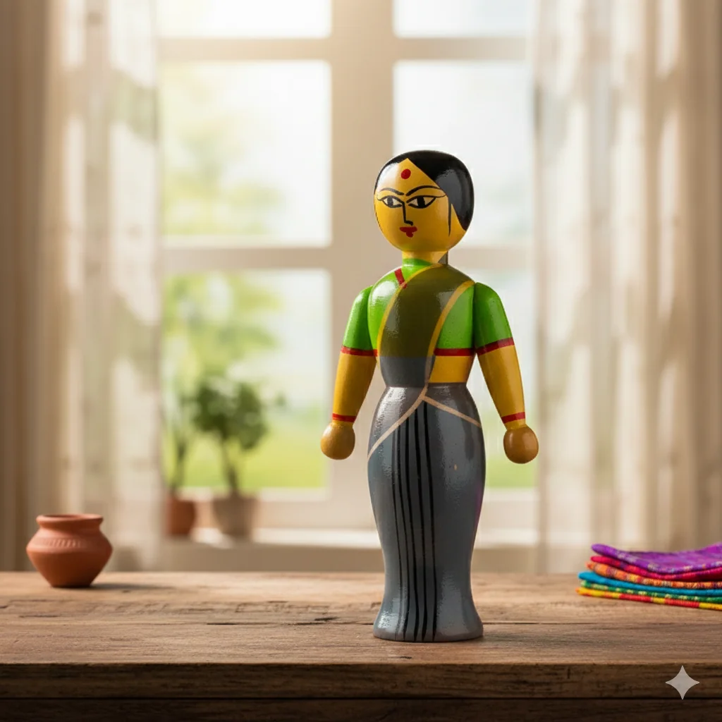 VPH Gift Store Kondapalli Wooden Raja Rani Doll Set Handcrafted for Home Decoration