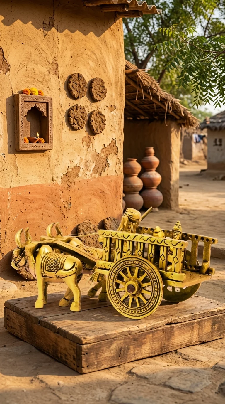 MH Decors Brass Ganesh Lakshmi Saraswathi Bullock Cart Idol for Home Pooja and Display