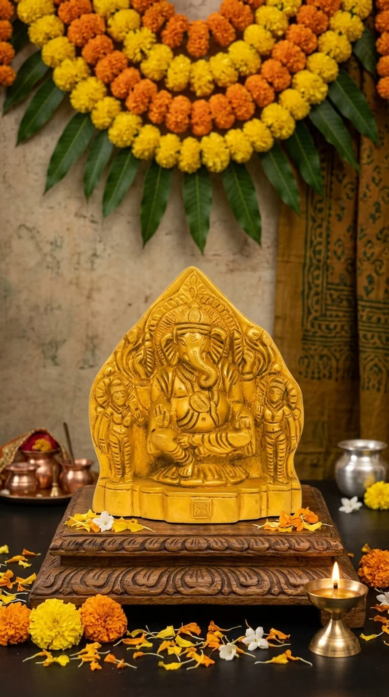 MH Decors Brass Ganapathi Riddhi Siddhi Idol for Temple and Home Display