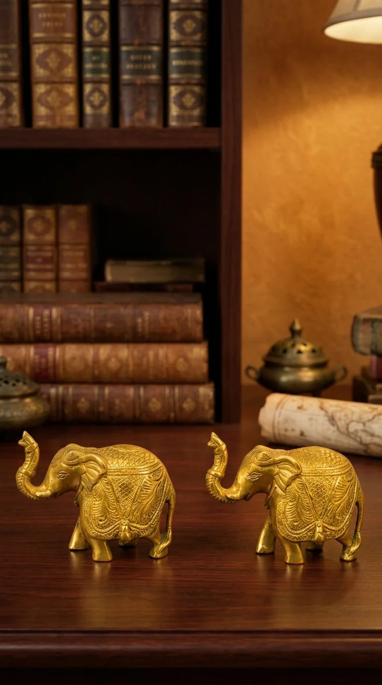 Value Gifts Brass Elephant Statue Set for Spiritual Home and Pooja Room Decor