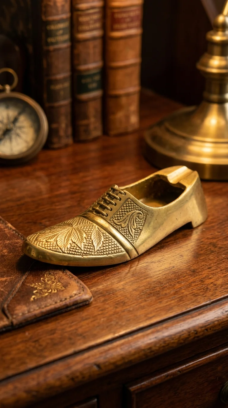 MH Decors Elegant Brass Shoe Design Ash Tray for Smokers and Office Table