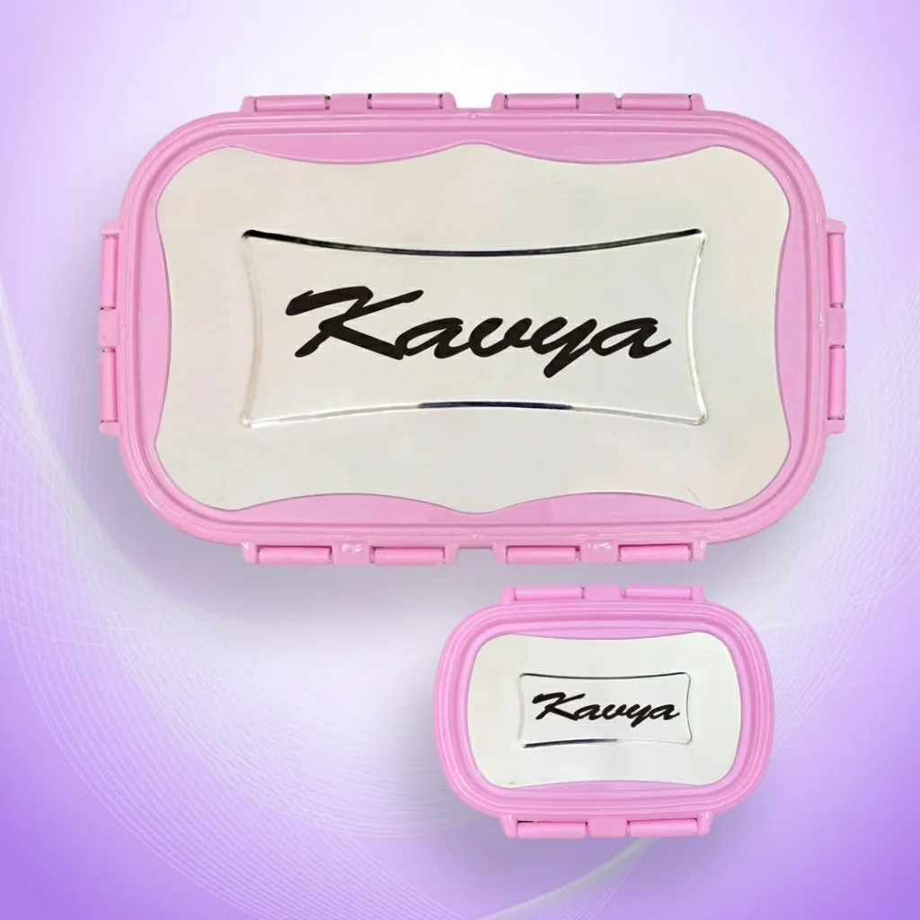 Zpics Personalised Name Stainless Steel Lunch Box (Pink)
