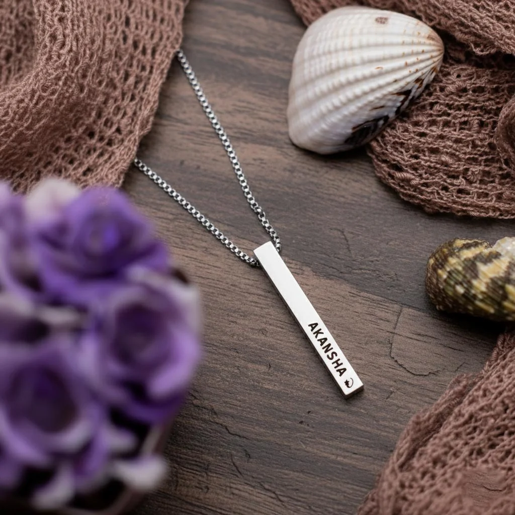 Zpics Silver Necklace Engraved with Your Name