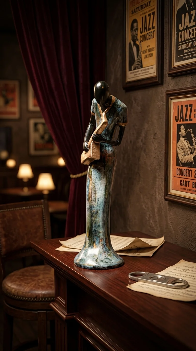 MH Decors Elegant Tribal Musician Ladies Statue Playing Clarinet Guitar and Saxophone for Home Decor