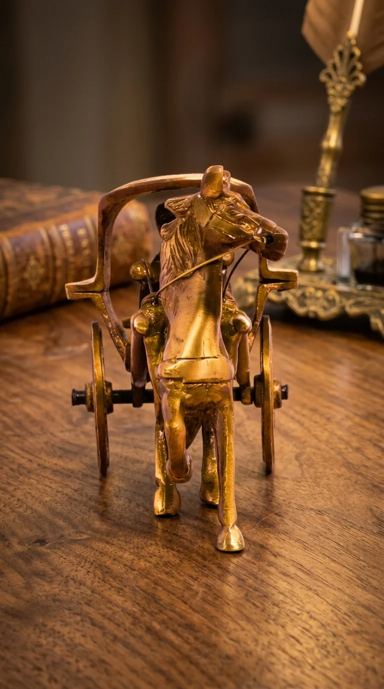 Value Gifts Decorative Brass Vintage Horse Cart Figurine Two Moustaches Style