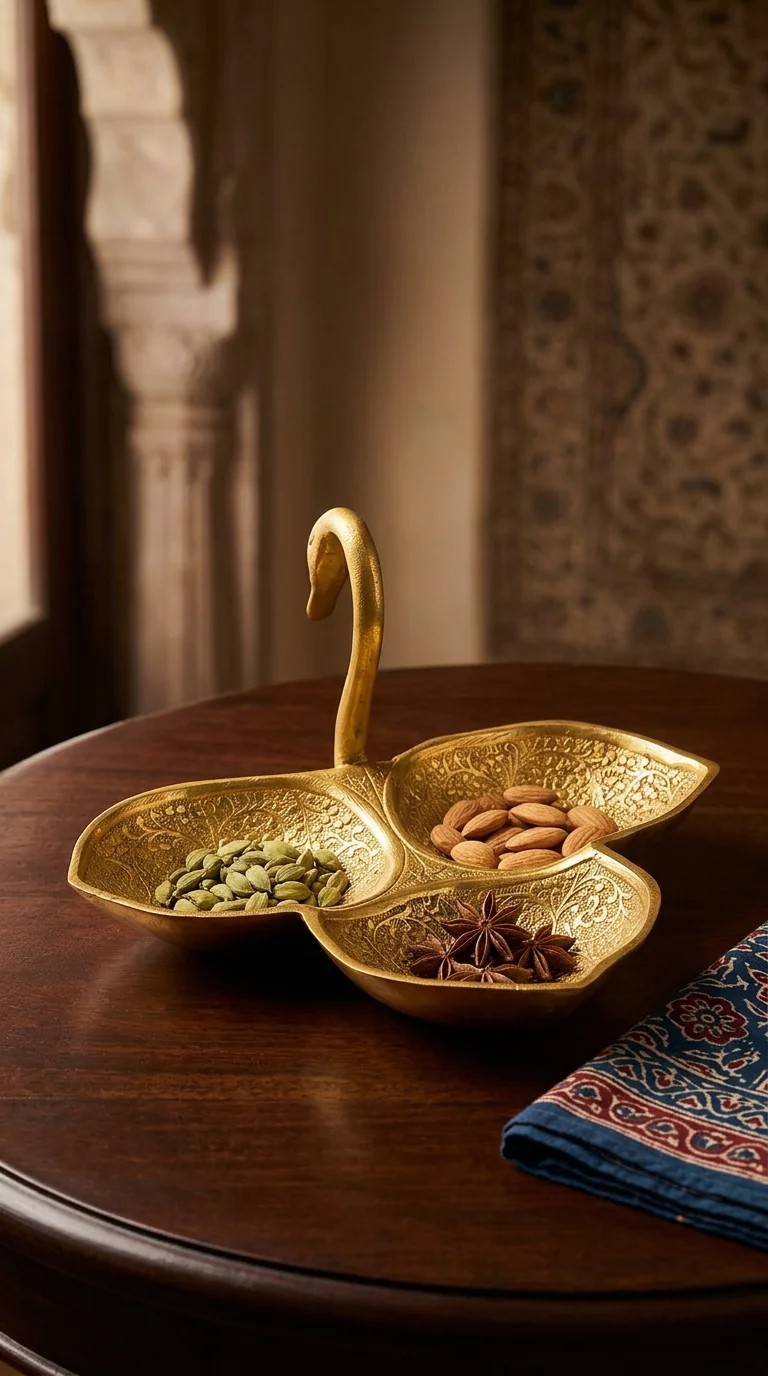 Value Gifts Brass Swan Leaf Serving Bowl for Tabletop and Special Occasion Gift