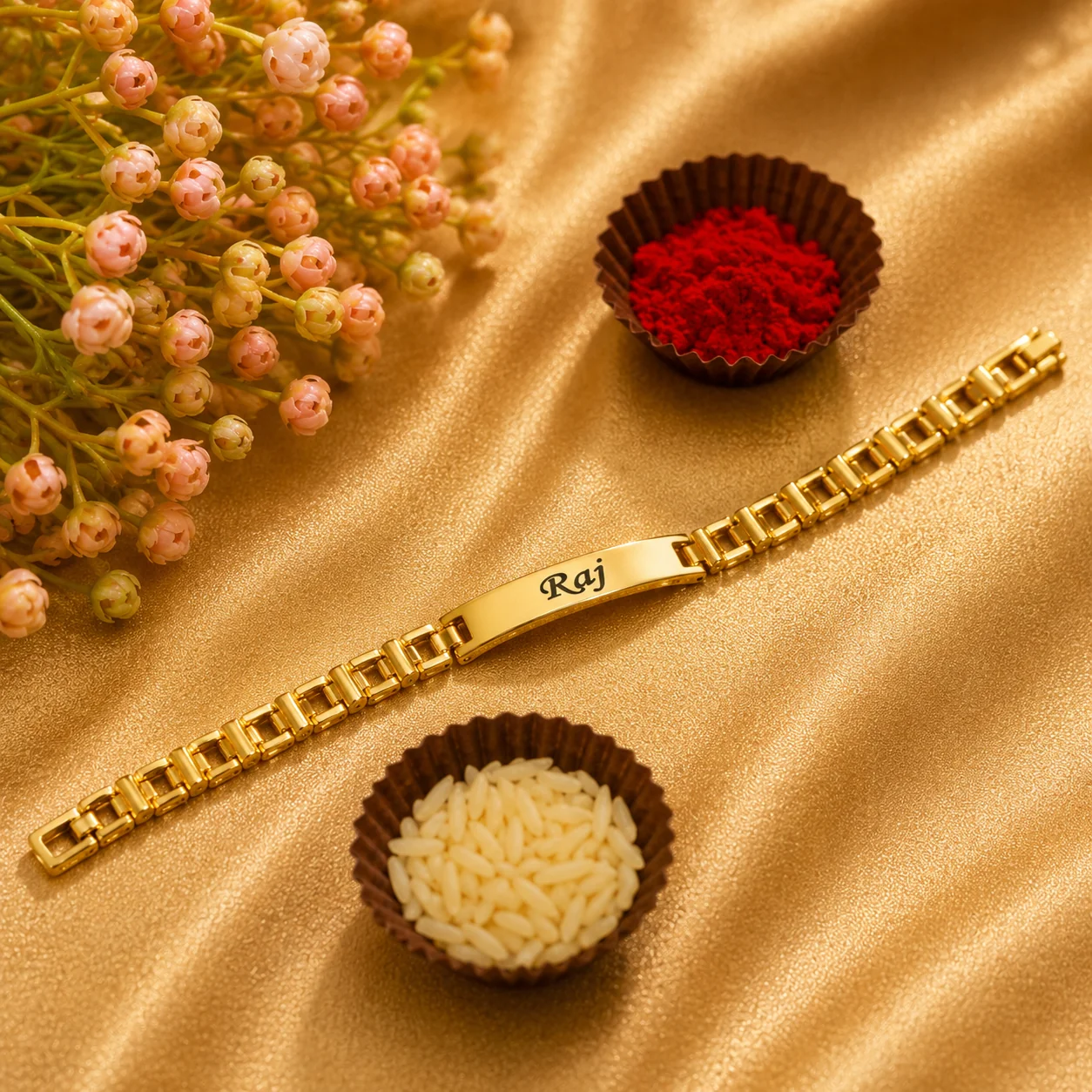 Personalized Premium Metal Name Rakhi for Brother - Gold