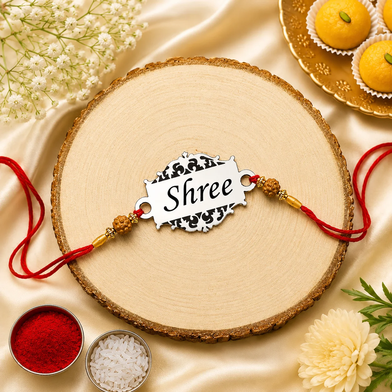 Personalized Name Silver Designer Acrylic Rakhi for Brother