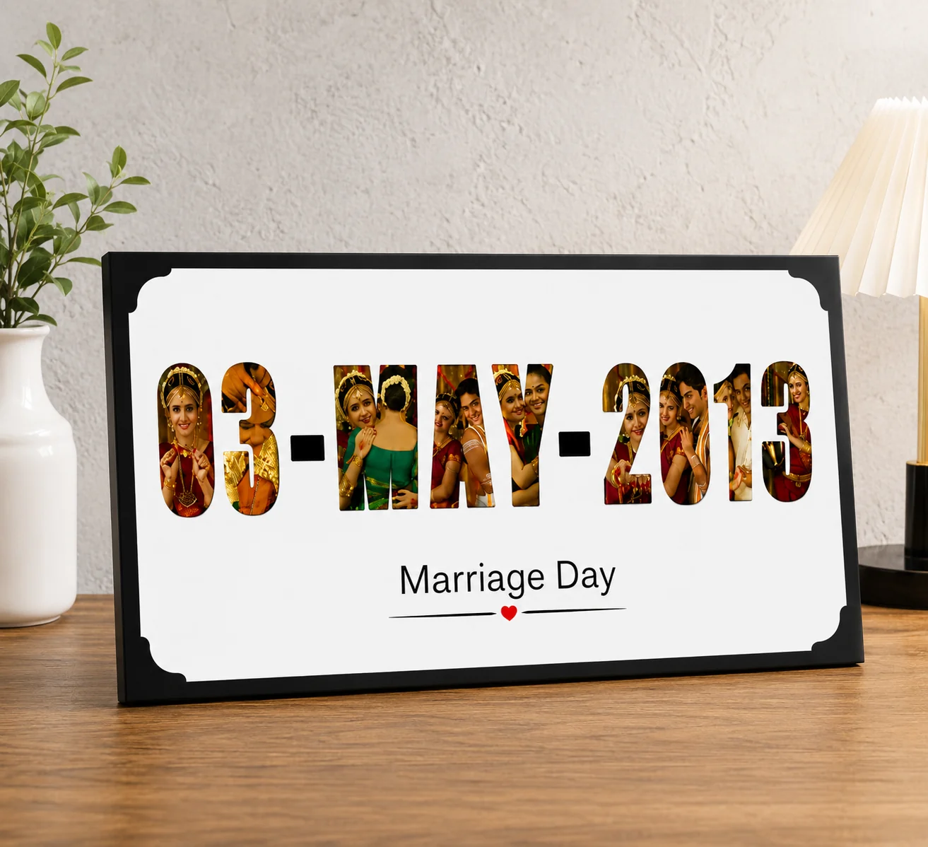 MH Decors Rectangle Wooden Date Photo Frame Custom Romantic Gift