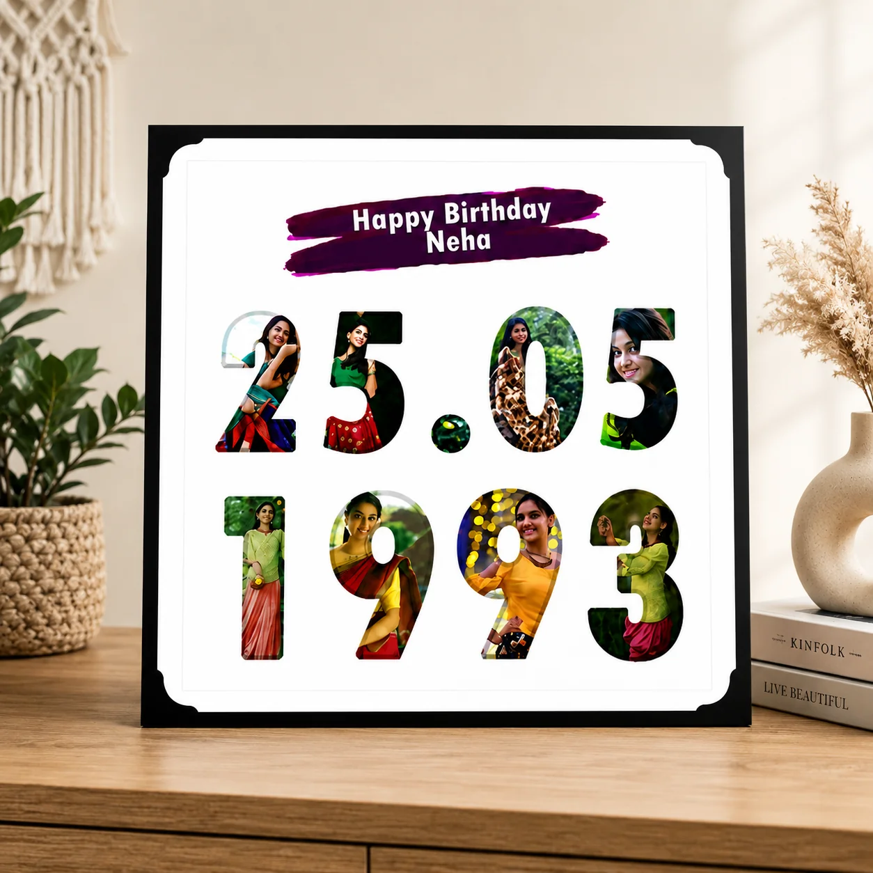 MH Decors Engraved Wooden Square Photo Frame with Date Custom Gift