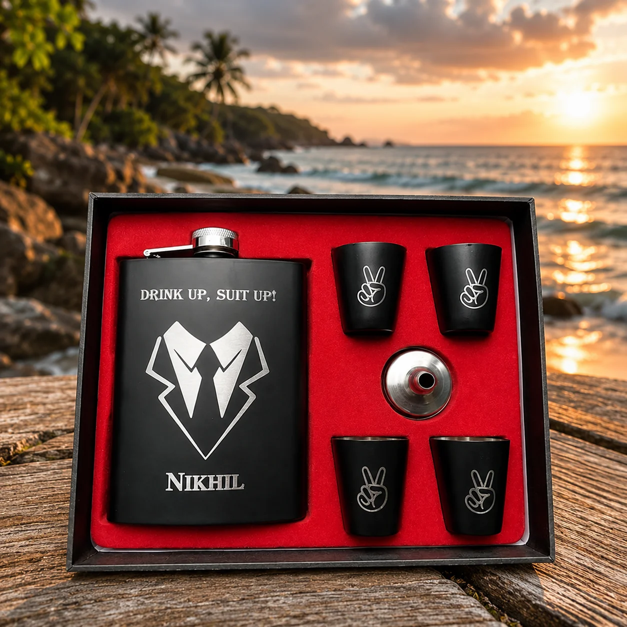 MH Decors Premium Engraved Hip Flask Set with 4 Glasses Personalized Gift