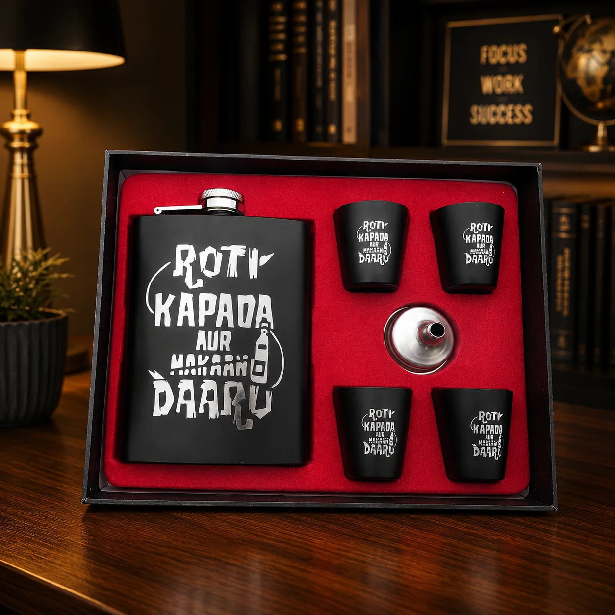 MH Decors Premium Engraved Hip Flask Set with 4 Glasses Personalized Gift