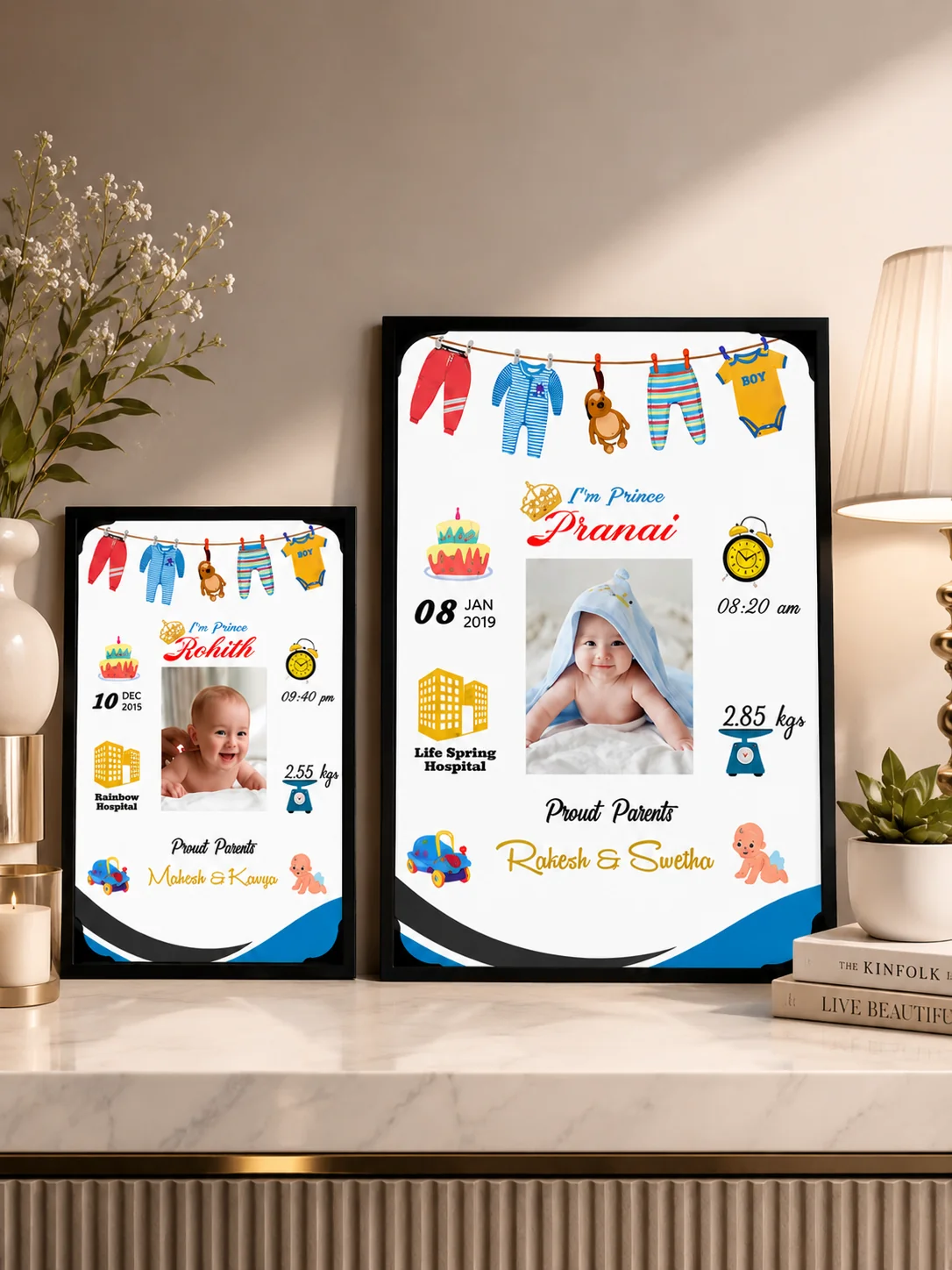 MH Decors Newborn Baby Boy Personalized Photo Frame Wall Mount Small Gift A4 8x12 Inches