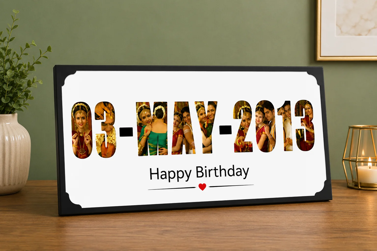 Zpics Custom Wooden Rectangle Photo Frame with Date Personalized Gift