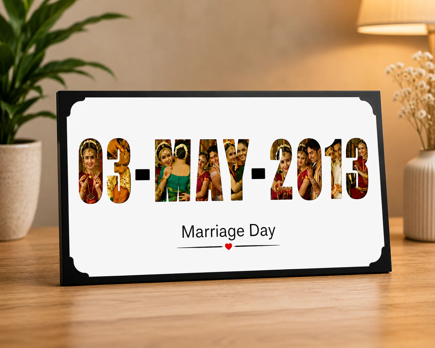 Zpics Custom Wooden Rectangle Photo Frame with Date Personalized Gift