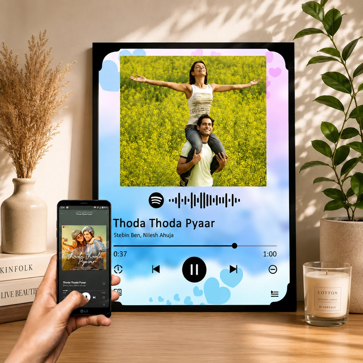Zpics Custom Wooden Spotify Plaque with Song and Photos Small Keepsake Gift (A5 6x8 Inches)