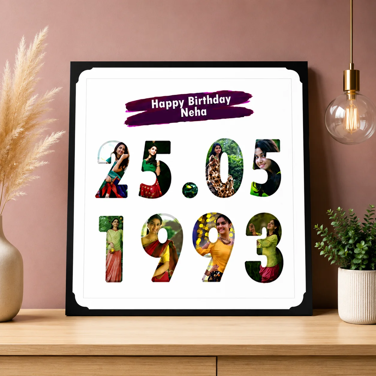 Zpics Custom Engraved Wooden Square Frame with Date Memory Gift