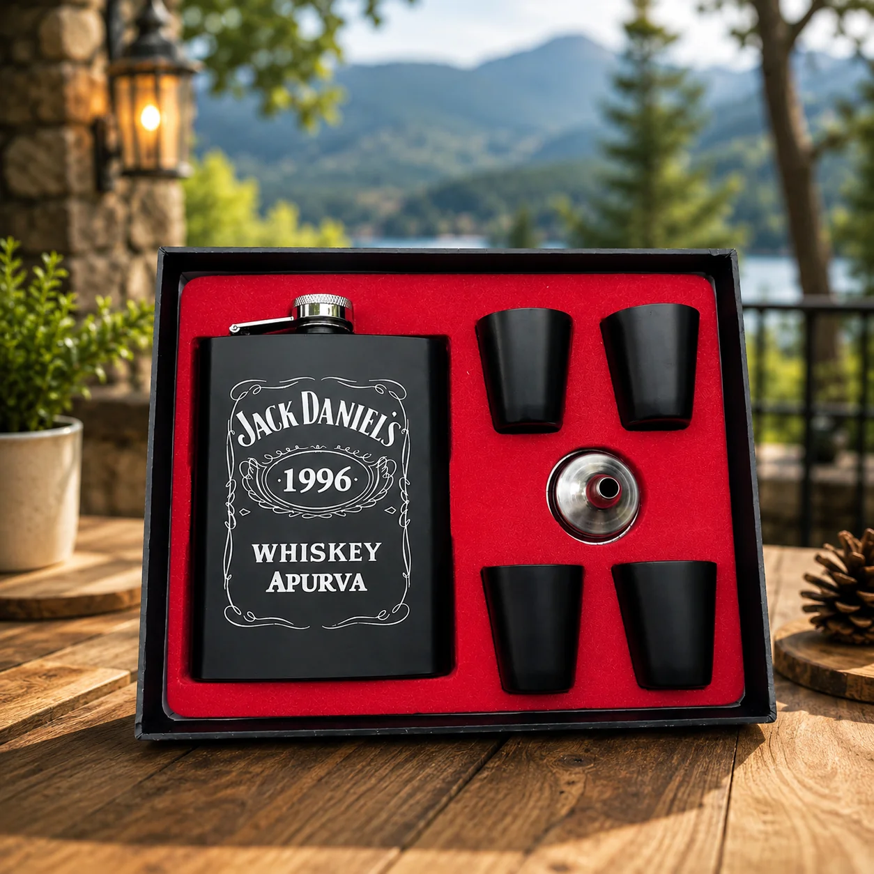 Zpics Custom Hip Flask Gift Set for Men with 4 Glasses Personalized