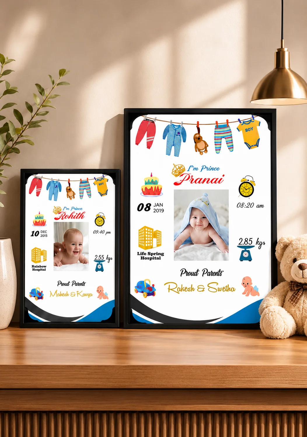 Zpics Baby Boy Birth Details Photo Frame Personalized Wooden Wall Frame Small