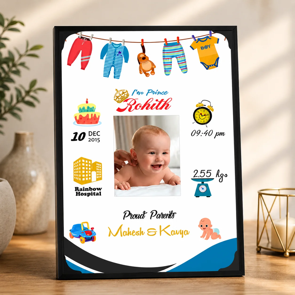 Zpics Custom Baby Boy Keepsake Photo Frame Large Size Birth Memory Gift A3 12x18 Inches