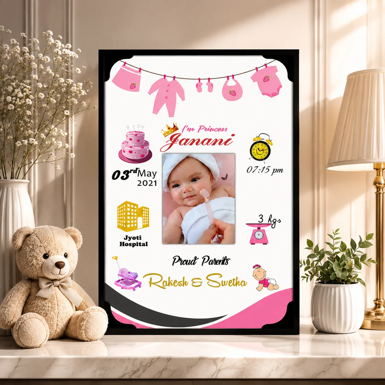 Zpics Baby Girl Birth Details Photo Frame Personalized Wooden Frame Small