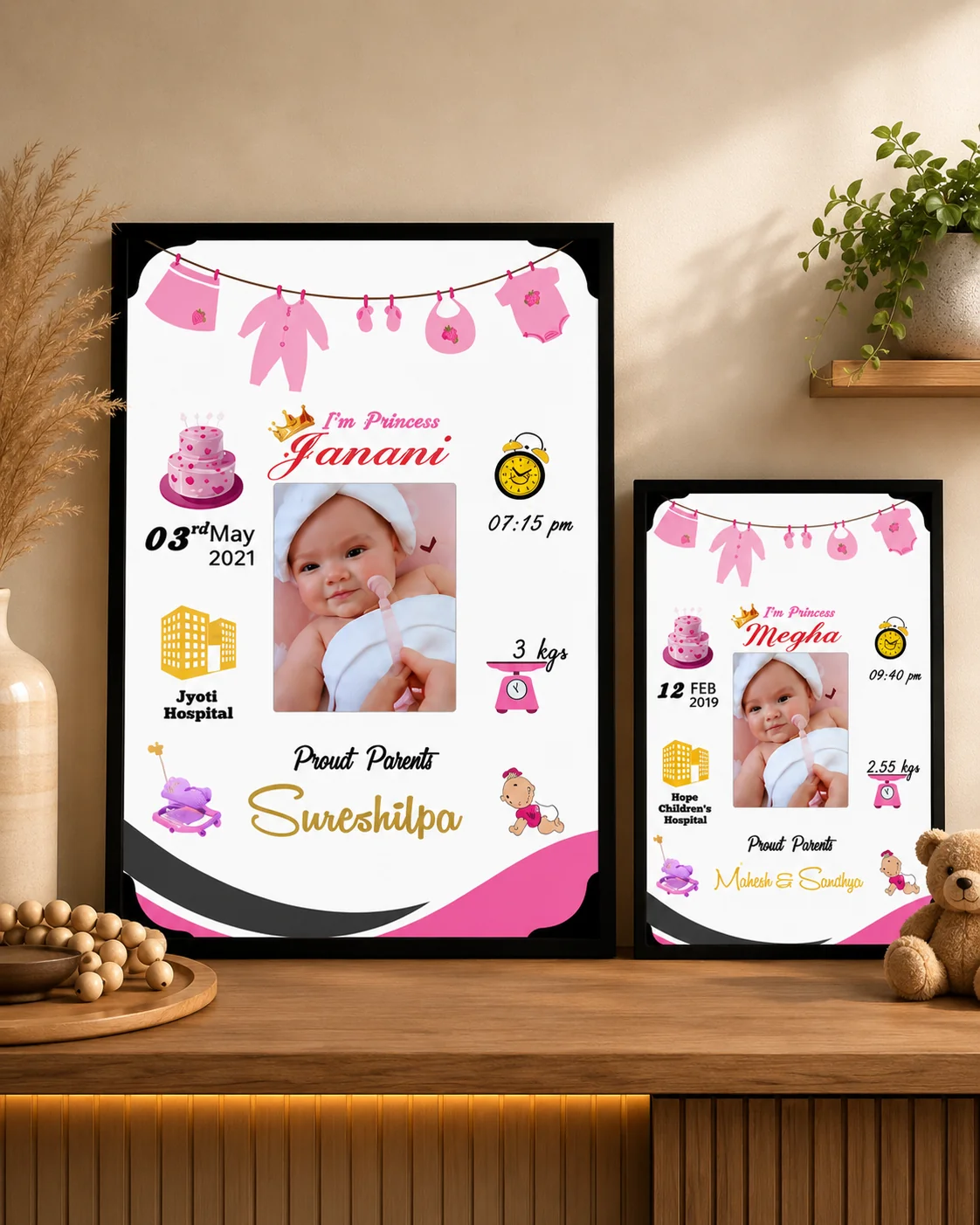 Zpics Baby Girl Birth Details Photo Frame Personalized Wooden Frame Small